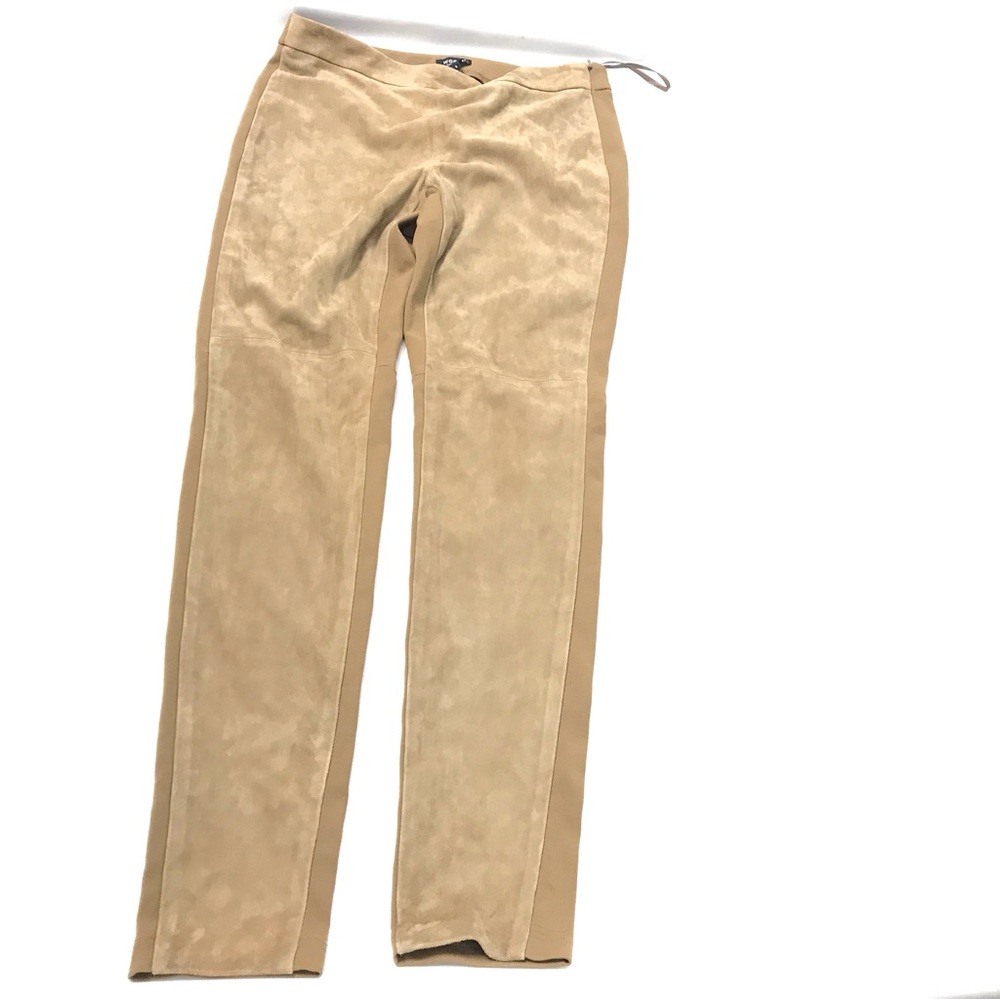 $598 Worth Women's Designer Mocha Suede Ponte Raquel Pants Sz 6 Brown Skinny